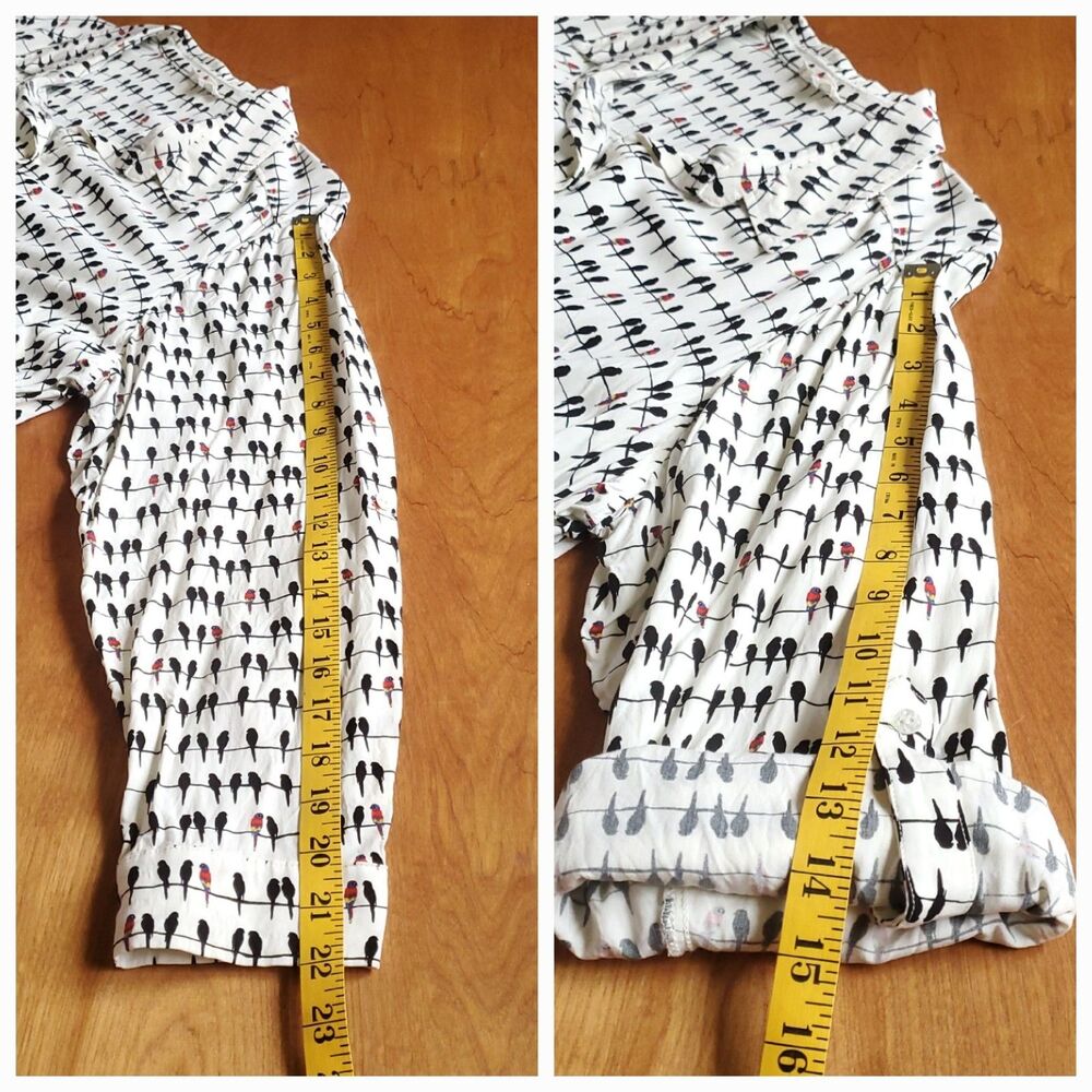 Jane and Delancey Birds on a Wire Shirt Size 2X Cream Roll Tab Sleeve Blouse - Picture 8 of 8